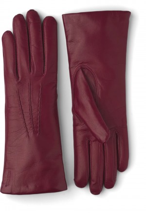 Women's Hestra Isabel Leather Gloves Dark Red | DWVRCQ592