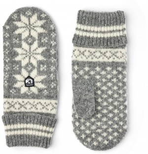 Women's Hestra Isvik Mitt Knitted Gloves Grey/White | CFMKID730