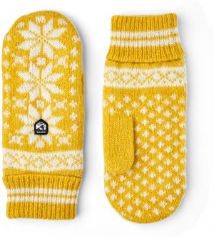 Women's Hestra Isvik Mitt Knitted Gloves Mustard/White | OAYRJF591