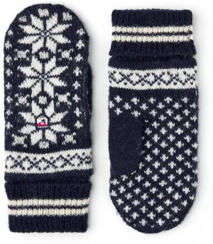 Women's Hestra Isvik Mitt Knitted Gloves Navy/White | JXLGMK589