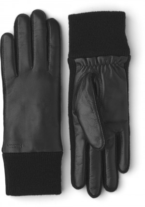 Women's Hestra Jeanne Leather Gloves Black | SEXNUV815