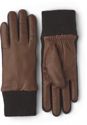 Women's Hestra Jeanne Leather Gloves Chestnut | DLZJBS058