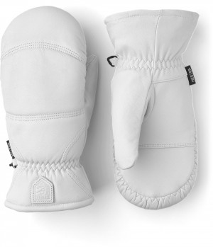 Women's Hestra Leather Box Mitt Ski Gloves White | MUXSDL548