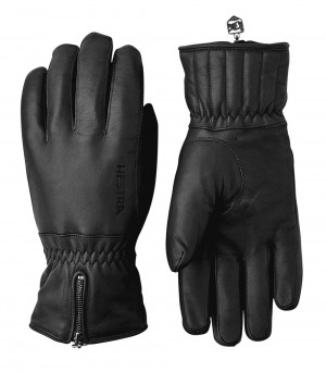 Women's Hestra Leather Swisswool Classic Ski Gloves Black | PNFQXT384