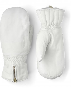 Women's Hestra Leather Swisswool Classic Mitt Ski Gloves White | MNEPOL971