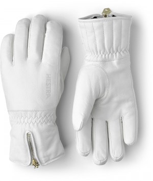 Women's Hestra Leather Swisswool Classic Ski Gloves White | YQLOTS812