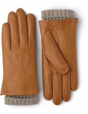 Women's Hestra Megan Leather Gloves Cork | YTDVCR809