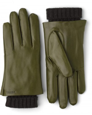 Women's Hestra Megan Leather Gloves Loden | VBQHZF183