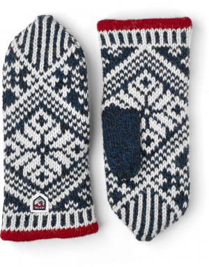 Women's Hestra Nordic Wool Mitt Knitted Gloves Blue/White | FXLEMB610