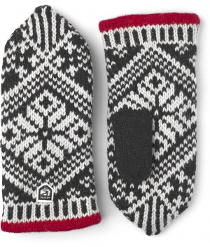 Women's Hestra Nordic Wool Mitt Knitted Gloves Black/White | ZPFDAE349