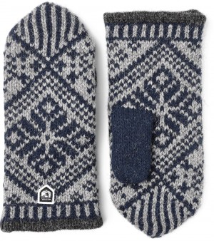 Women's Hestra Nordic Wool Mitt Knitted Gloves Navy/Grey | PBDTWJ420