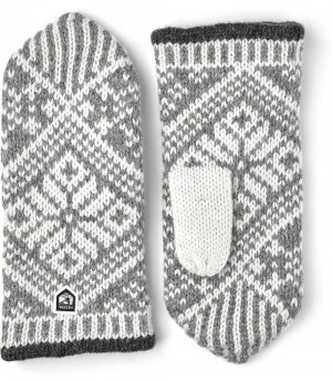 Women's Hestra Nordic Wool Mitt Knitted Gloves Grey/White | CFSEPH963