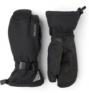 Women's Hestra Powder Gauntlet 3-finger Ski Gloves Black | XUSOLT514