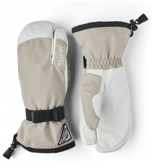 Women's Hestra Powder Gauntlet 3-finger Ski Gloves Beige | MOWSHU386