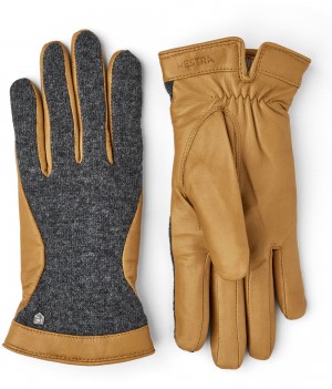 Women's Hestra Saga Leather Gloves Charcoal/Camel | GRAJHK397