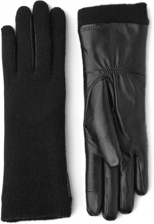 Women's Hestra Samantha Knitted Gloves Black | CZFXPN180