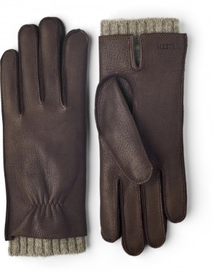 Women's Hestra Signe Leather Gloves Chocolate | DPLEKR015