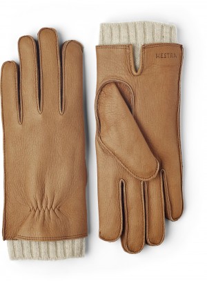 Women's Hestra Signe Leather Gloves Cork | LJUYCK836