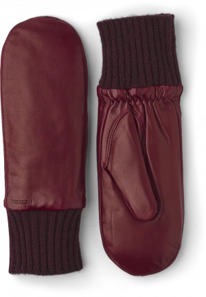 Women's Hestra Tina Leather Gloves Dark Red | IHBRXC739