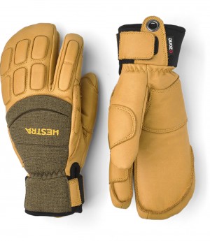 Women's Hestra Vertical Cut CZone 3-finger Waterproof Gloves Olive/Tan | TKNZVR376