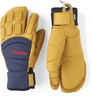 Women's Hestra Vertical Cut CZone 3-finger Waterproof Gloves Navy/Tan | FBHPQC618