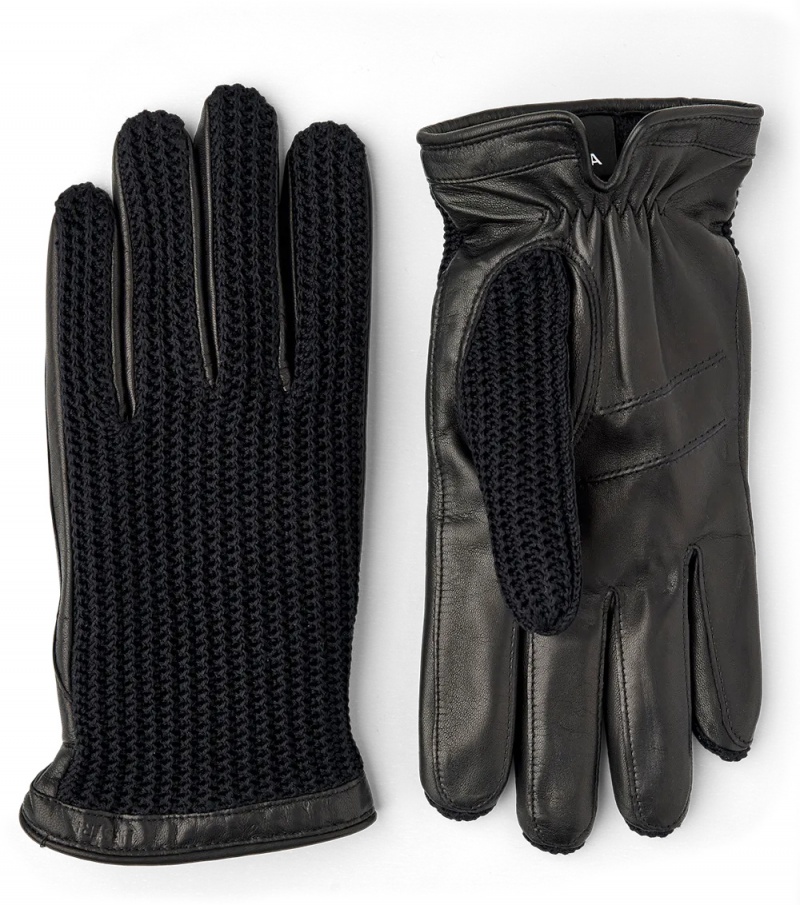 Men\'s Hestra Adam Leather Gloves Black | CSUBTX498