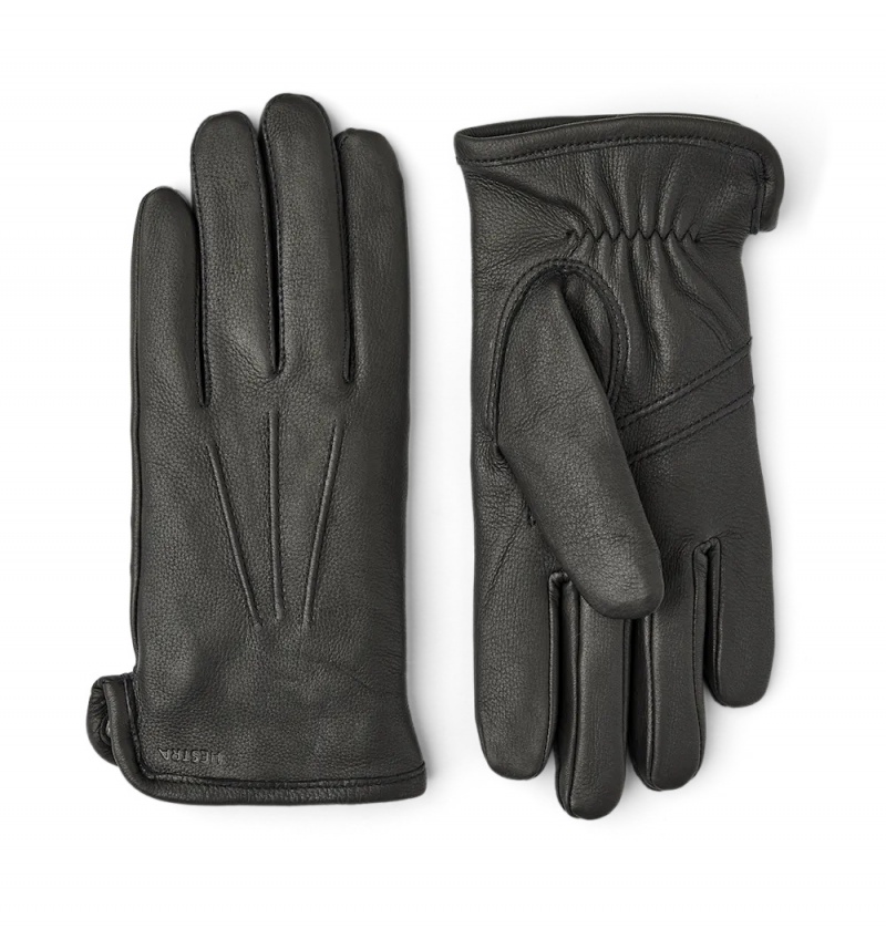 Men\'s Hestra Andrew Leather Gloves Black | MDVUIF240