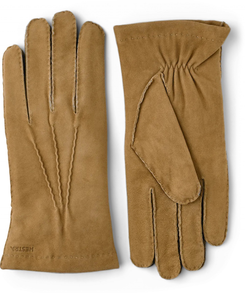 Men\'s Hestra Arthur Suede Leather Gloves Camel | YWBEKA418