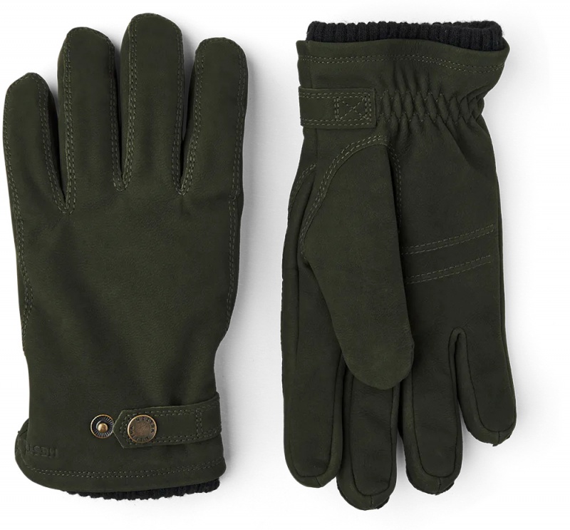 Men\'s Hestra Bergvik Leather Gloves Green | CPGRXD431