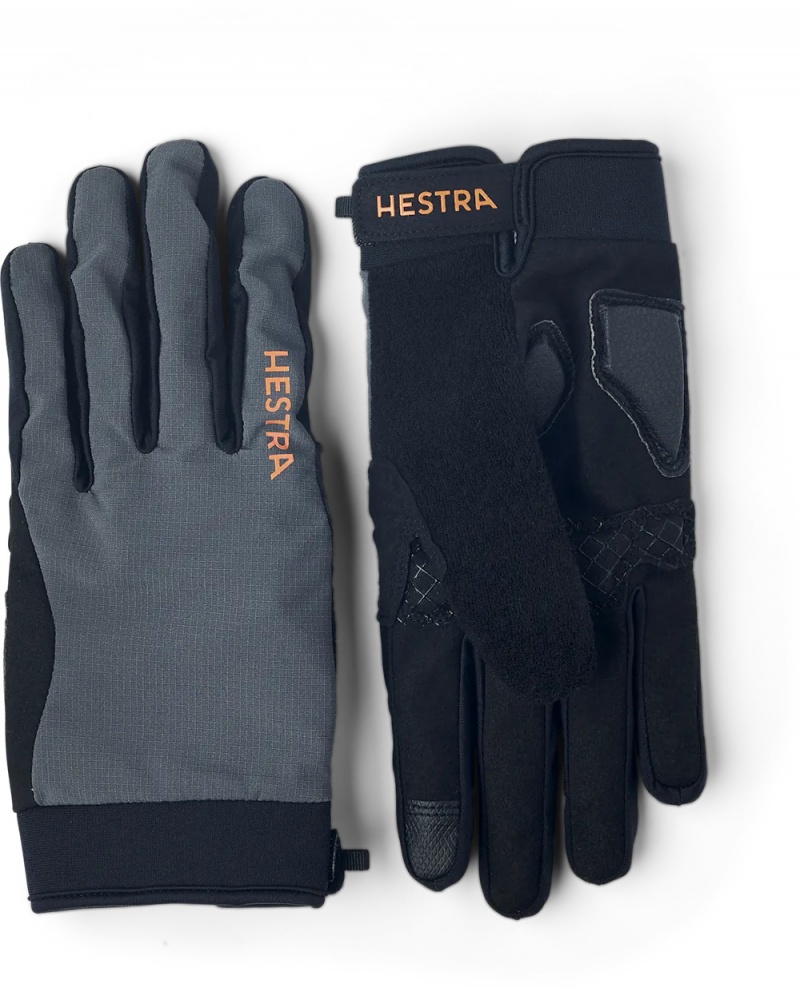 Men\'s Hestra Bike Guard Long 5-finger Bike & Mtb Gloves Charcoal | LNXTMD079