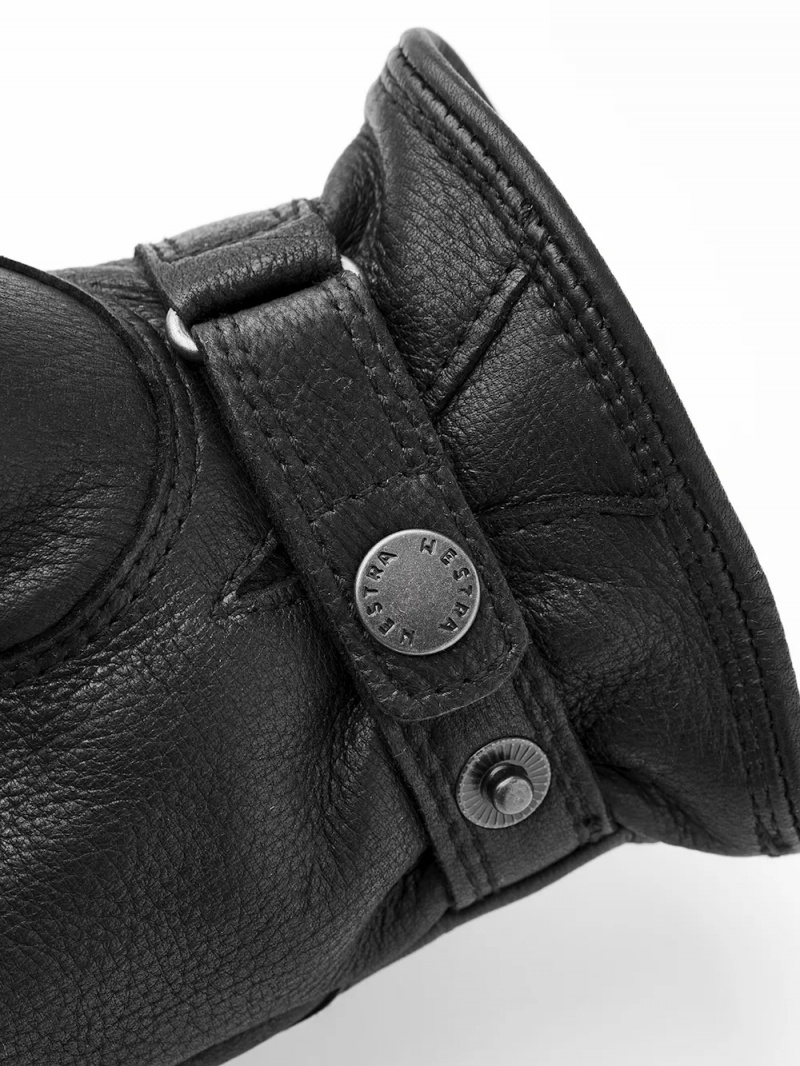 Men's Hestra Deerskin Lambskin Leather Gloves Black | ONXDGJ746