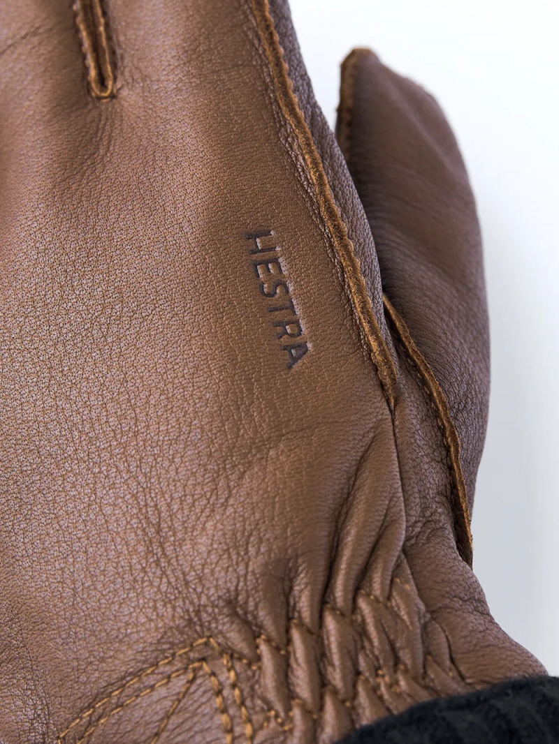 Men's Hestra Deerskin Primaloft Rib Leather Gloves Chocolate | BAFXEO506