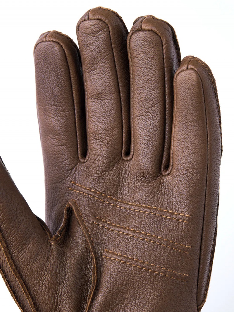 Men's Hestra Deerskin Primaloft Rib Leather Gloves Chocolate | BAFXEO506