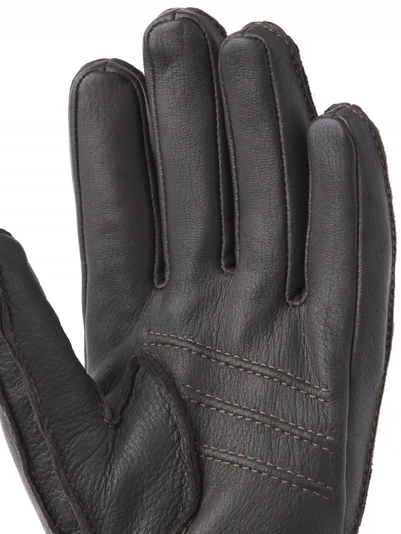 Men's Hestra Deerskin Primaloft Rib Leather Gloves Dark Brown | TBCIDG378