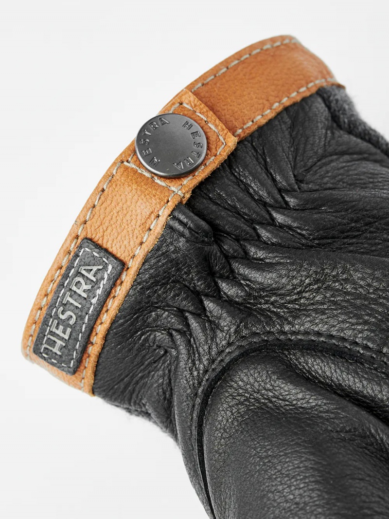 Men's Hestra Deerskin Wool Tricot Leather Gloves Charcoal/Black | VGMPSK346