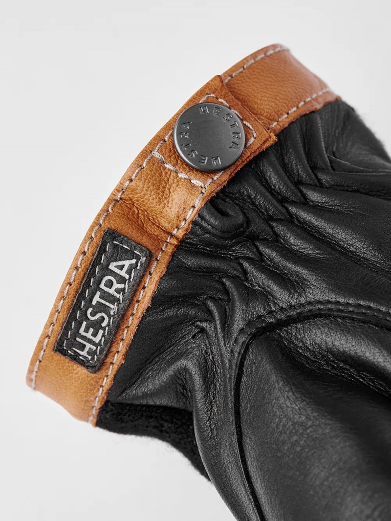 Men's Hestra Deerskin Wool Tricot Leather Gloves Black | AHNRID028