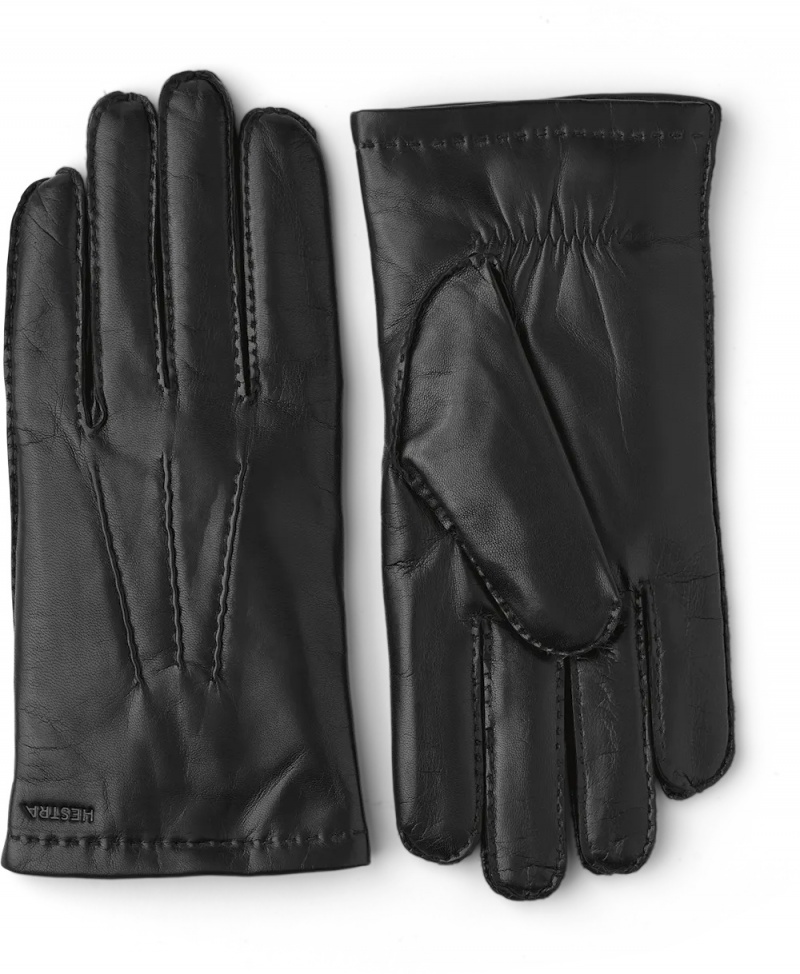 Men\'s Hestra Edward Leather Gloves Black | CWNDIQ615