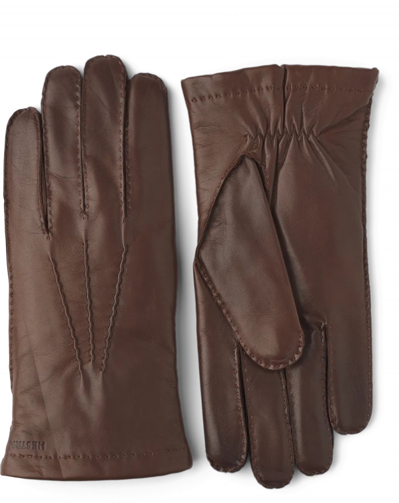 Men\'s Hestra Edward Leather Gloves Chestnut | BLDSAI341