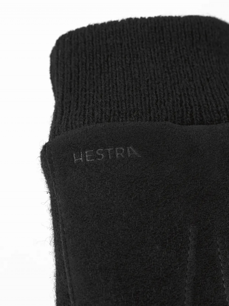 Men's Hestra Geoffrey Leather Gloves Black | XSWUCB871