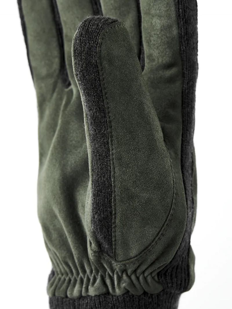 Men's Hestra Geoffrey Leather Gloves Dark Olive | FLQYJW984