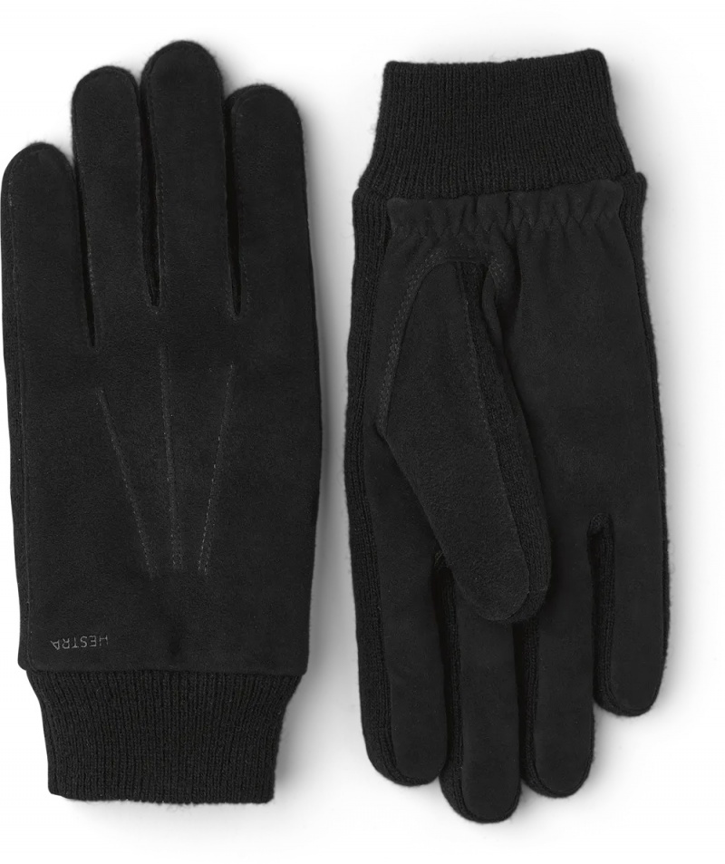 Men\'s Hestra Geoffrey Suede Leather Gloves Black | RXIBZU197