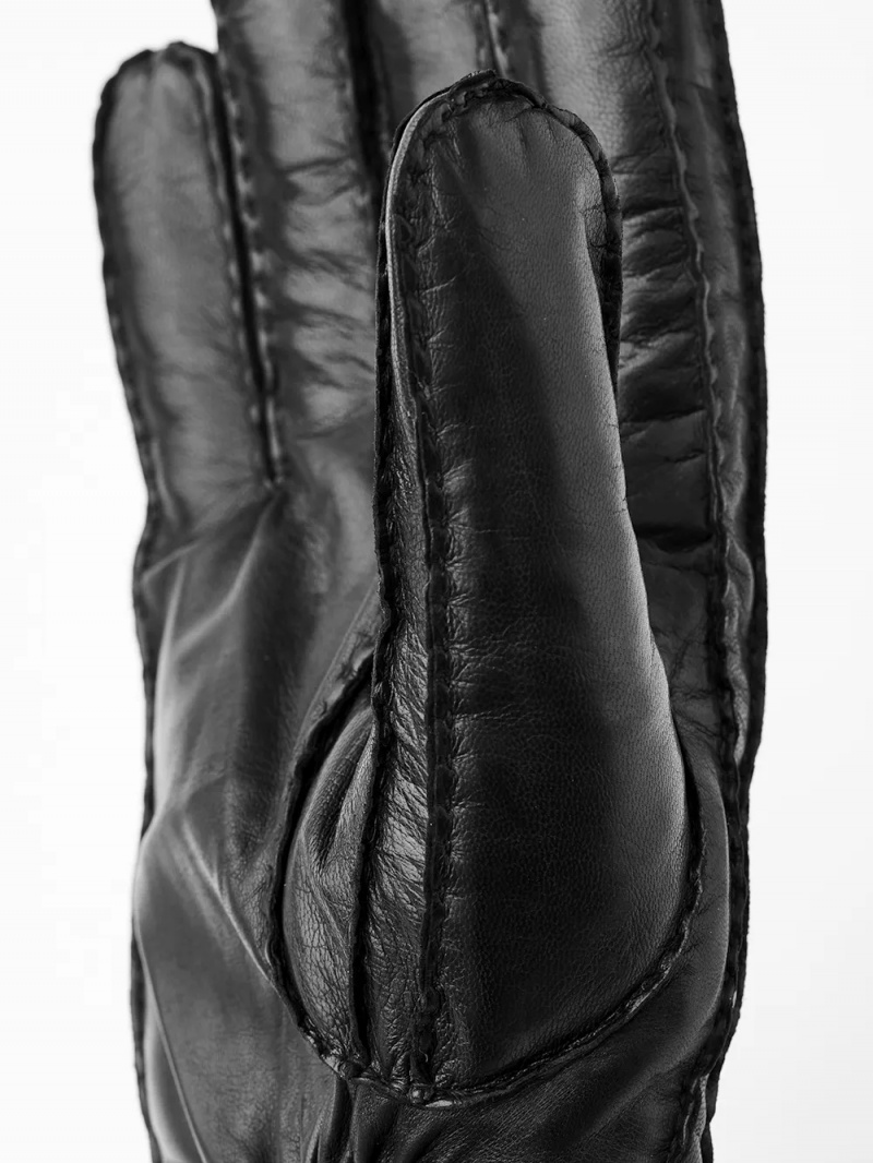 Men's Hestra George Leather Gloves Black | MQOCZL846