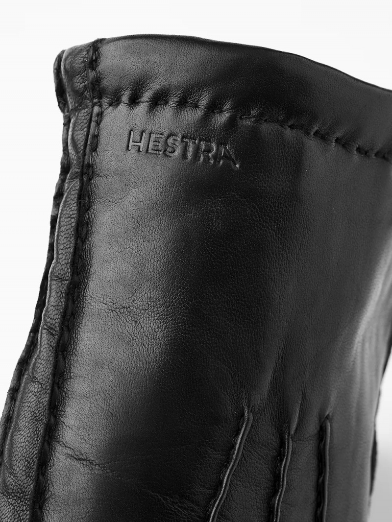 Men's Hestra George Leather Gloves Black | MQOCZL846