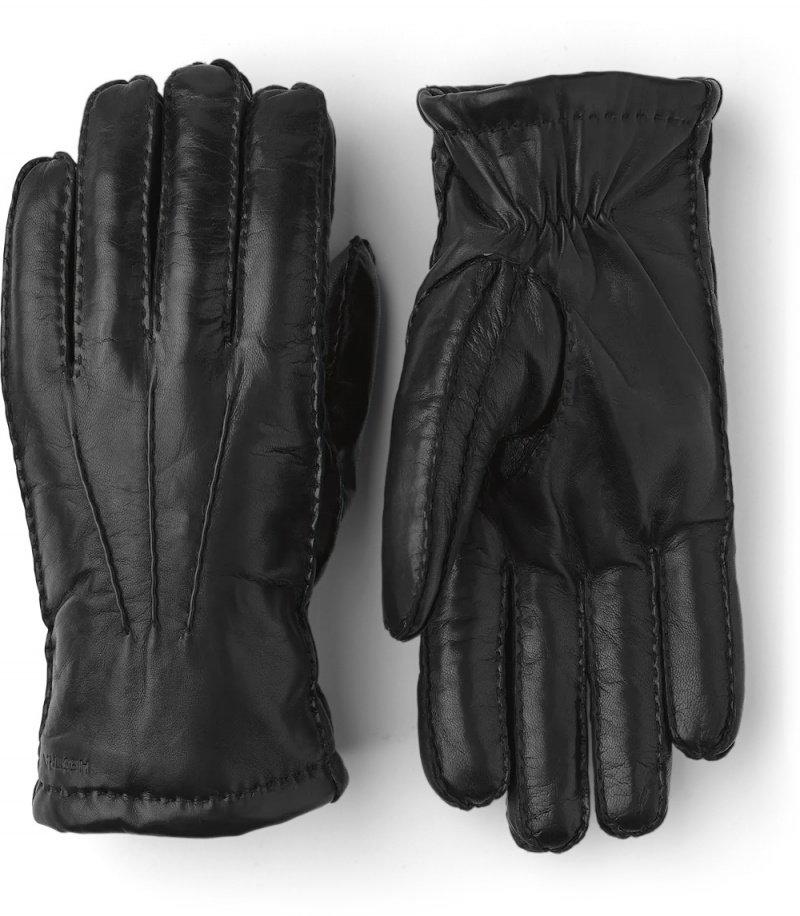 Men\'s Hestra George Leather Gloves Black | MQOCZL846