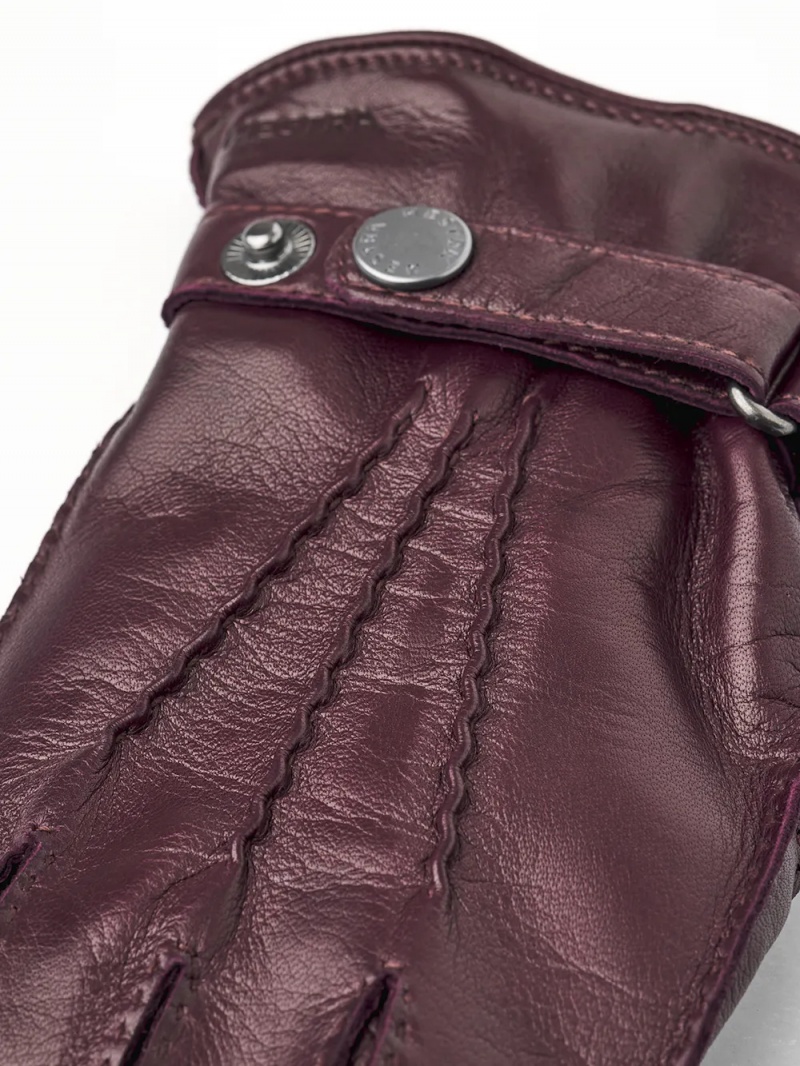 Men's Hestra Jake Leather Gloves Bordeaux | ZQVMSK297