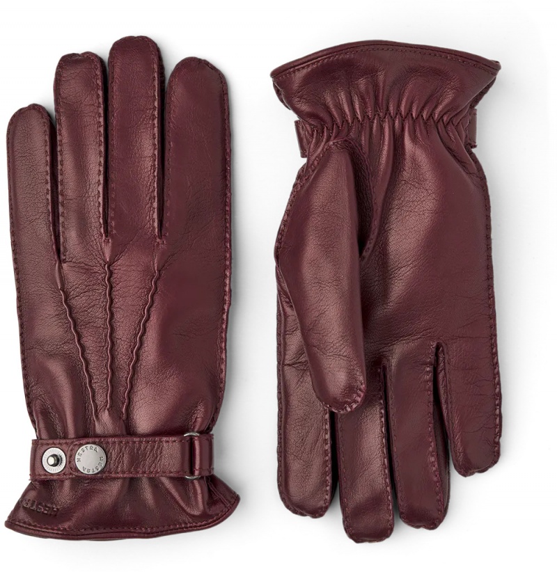 Men\'s Hestra Jake Leather Gloves Bordeaux | ZQVMSK297