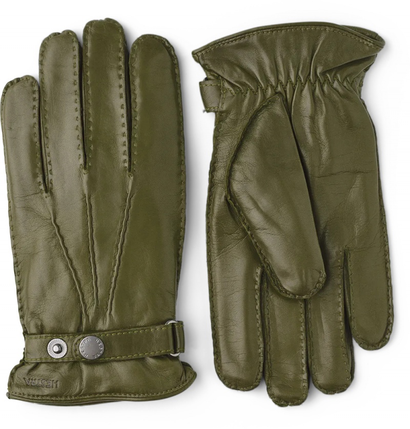 Men\'s Hestra Jake Leather Gloves Loden | XHOZLR478