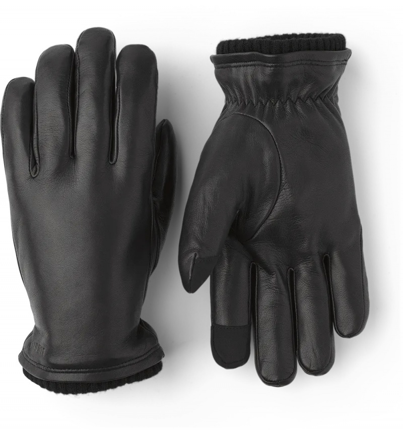 Men\'s Hestra John Leather Gloves Black | KYVOHC024