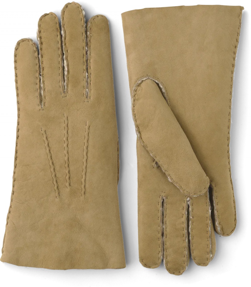 Men\'s Hestra Lambskin Suede Handsewn Suede Leather Gloves Sand | FPBZIU619