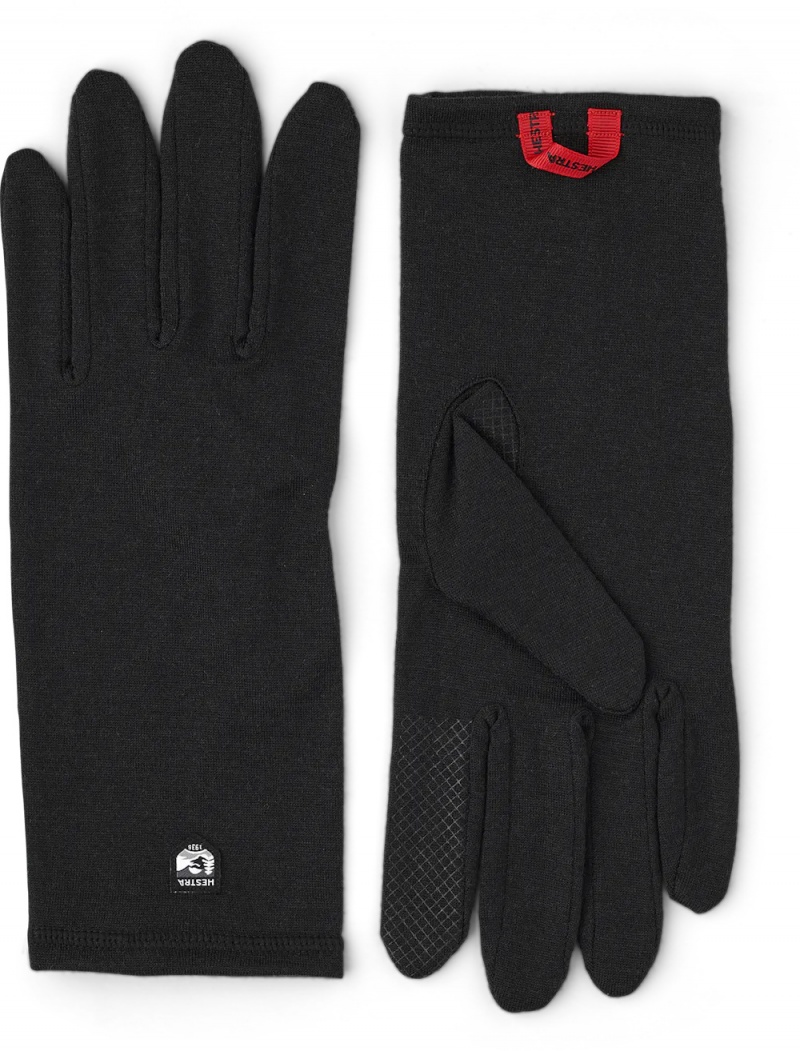 Men\'s Hestra Merino Wool Liner Long Liners & Inner Gloves Black | UMYVJK307